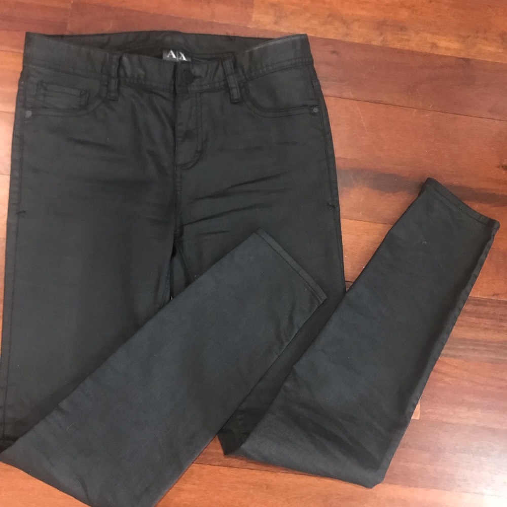 Armani exchange blk coated denim pants